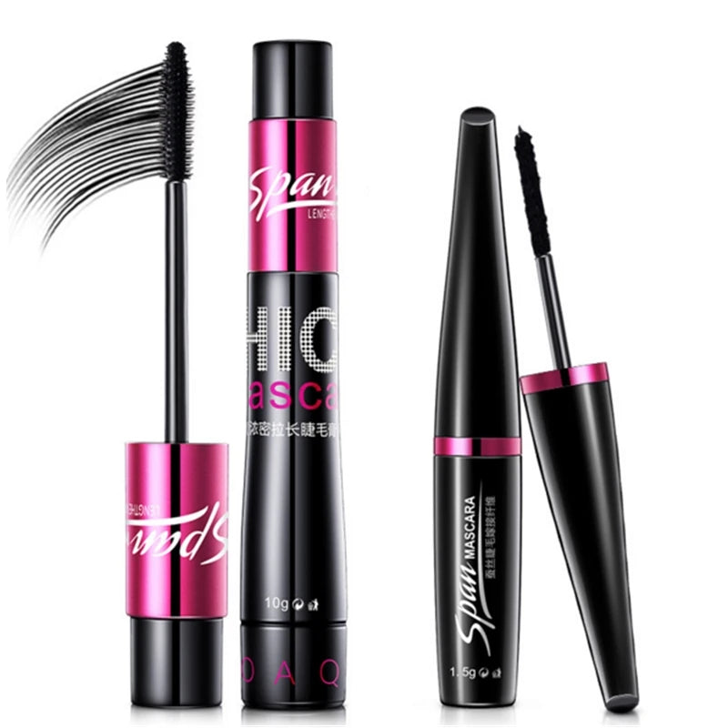 Silk 4D Fiber Mascara – 1+1 Set, 3D Lengthening & Volumizing Eyelashes for Full Professional Makeup