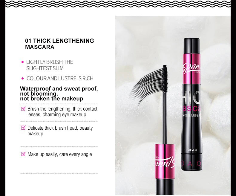 Silk 4D Fiber Mascara – 1+1 Set, 3D Lengthening & Volumizing Eyelashes for Full Professional Makeup