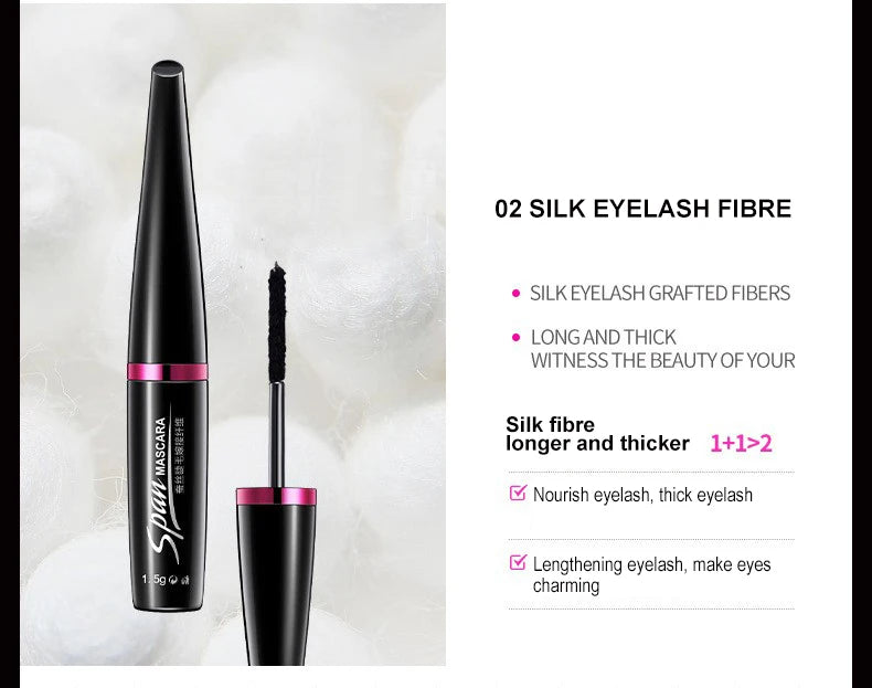 Silk 4D Fiber Mascara – 1+1 Set, 3D Lengthening & Volumizing Eyelashes for Full Professional Makeup