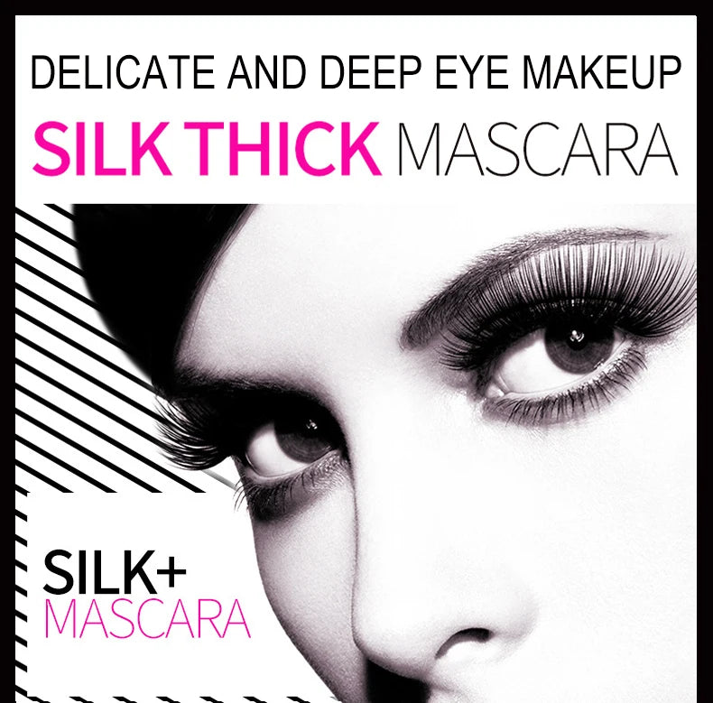 Silk 4D Fiber Mascara – 1+1 Set, 3D Lengthening & Volumizing Eyelashes for Full Professional Makeup