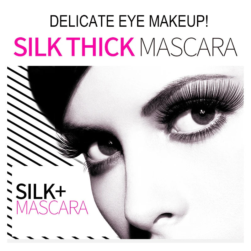 Silk 4D Fiber Mascara – 1+1 Set, 3D Lengthening & Volumizing Eyelashes for Full Professional Makeup