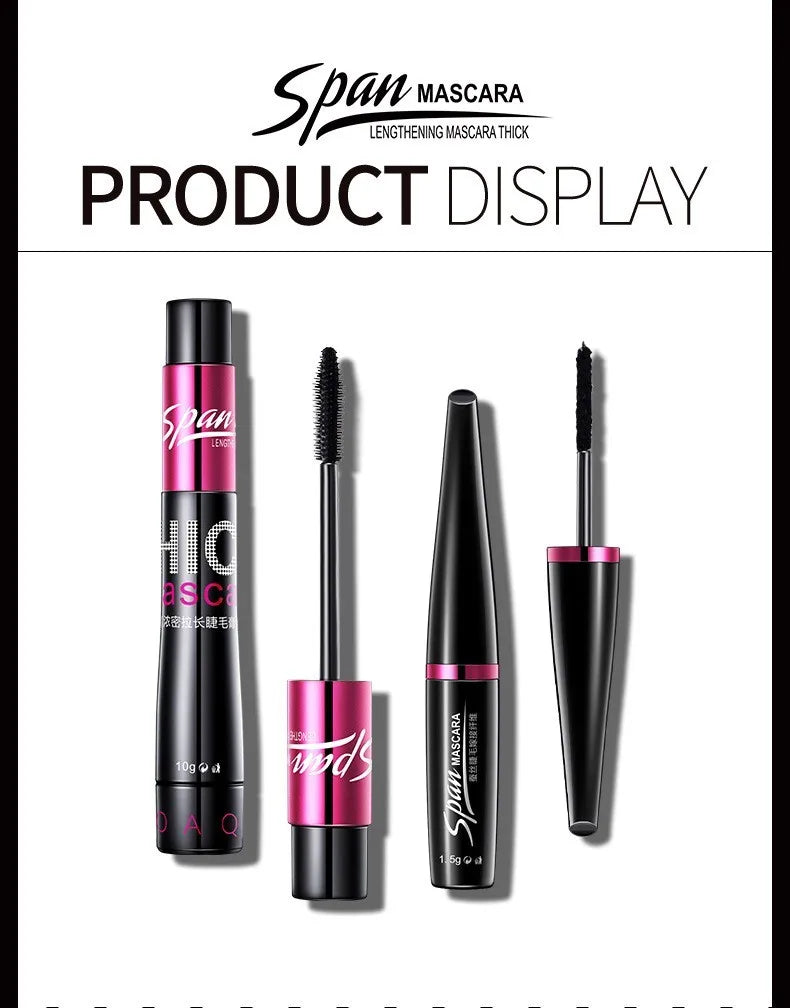 Silk 4D Fiber Mascara – 1+1 Set, 3D Lengthening & Volumizing Eyelashes for Full Professional Makeup